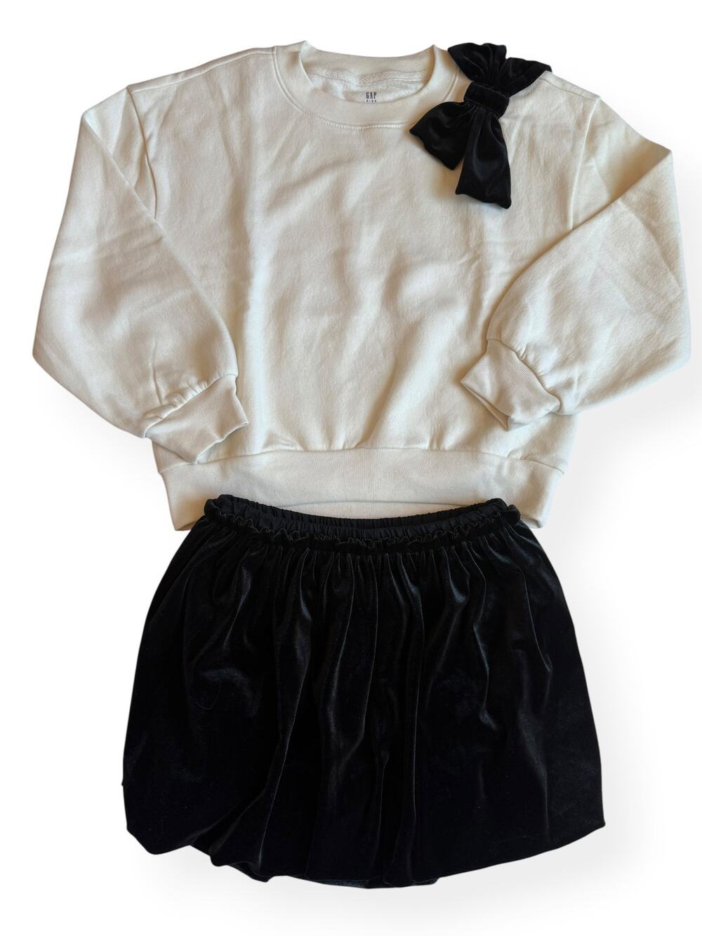 GAP Kids Bow Sweatshirt & Black Velour Bubble Skirt Set Medium 8 NWT